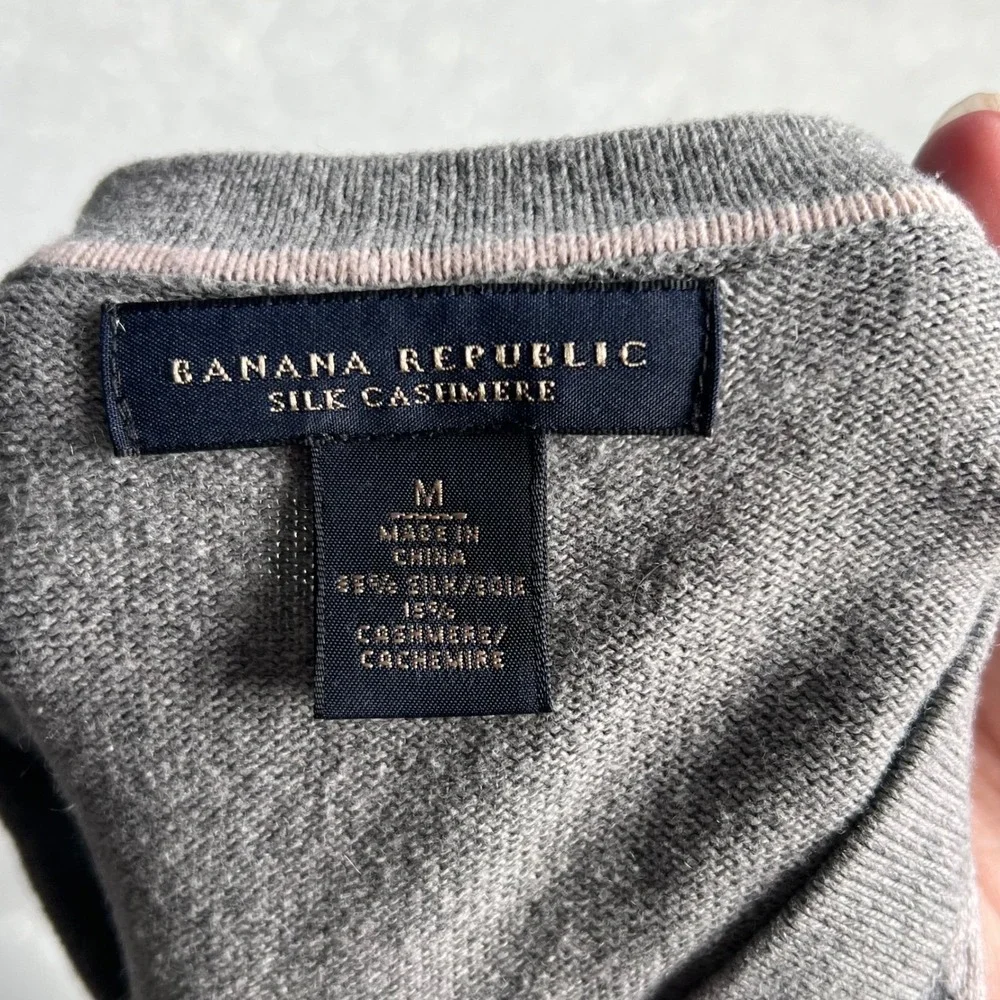 Banana Republic Mens Sweater Silk Cashmere Argyle Gray Size M
